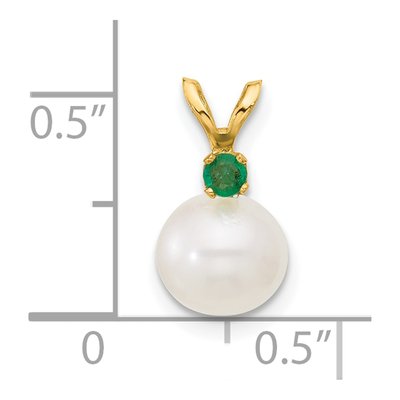 14K Yellow Gold Emerald & Freshwater Cultured Pearl Round 09EM Pendant – view 4