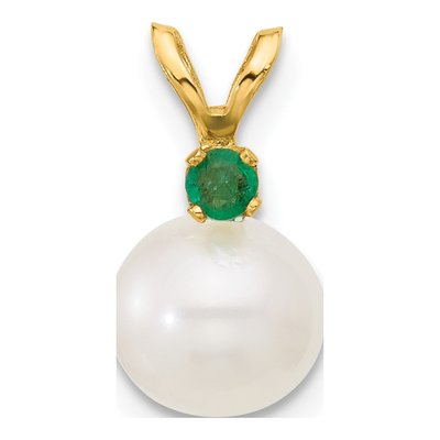 14K Yellow Gold Emerald & Freshwater Cultured Pearl Round 09EM Pendant