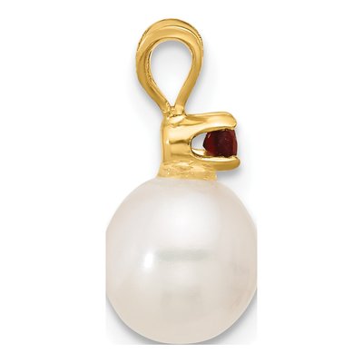 14K Yellow Gold Garnet & Freshwater Cultured Pearl Round 09GA Pendant – view 2