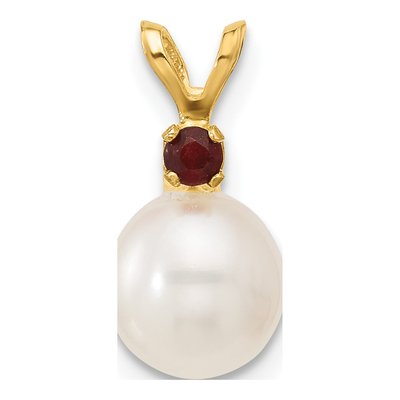 14K Yellow Gold Garnet & Freshwater Cultured Pearl Round 09GA Pendant