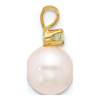 14K Yellow Gold Peridot & Freshwater Cultured Pearl Round 07PE Pendant – view 2