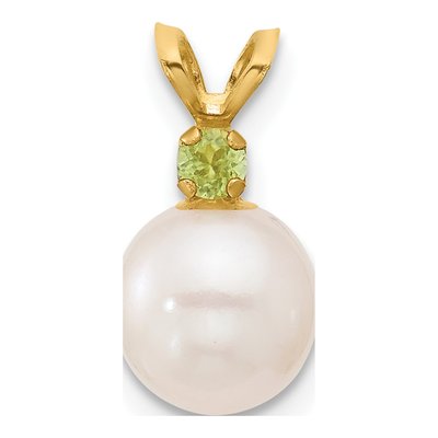 14K Yellow Gold Peridot & Freshwater Cultured Pearl Round 07PE Pendant