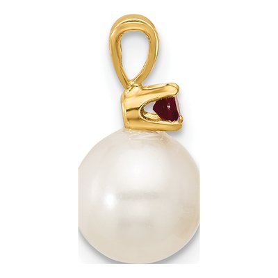 14K Yellow Gold Ruby & Freshwater Cultured Pearl Round 09RU Pendant – view 2