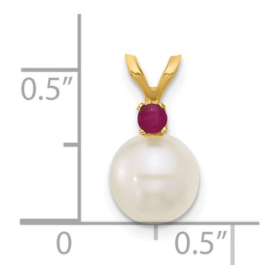 14K Yellow Gold Ruby & Freshwater Cultured Pearl Round 09RU Pendant – view 4