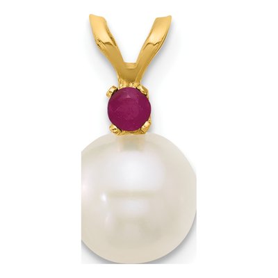 14K Yellow Gold Ruby & Freshwater Cultured Pearl Round 09RU Pendant