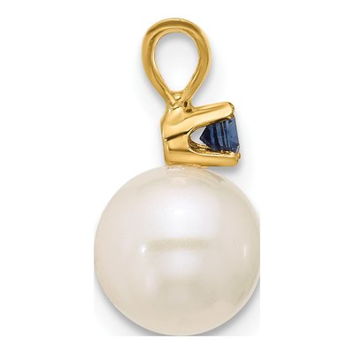 14K Yellow Gold Sapphire & Freshwater Cultured Pearl Round 09SA Pendant – view 2