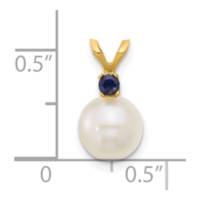 14K Yellow Gold Sapphire & Freshwater Cultured Pearl Round 09SA Pendant – view 4
