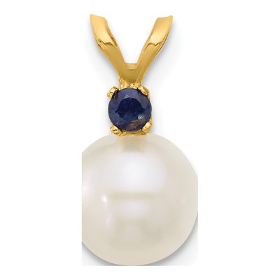 14K Yellow Gold Freshwater Pearl & Sapphire Pendant