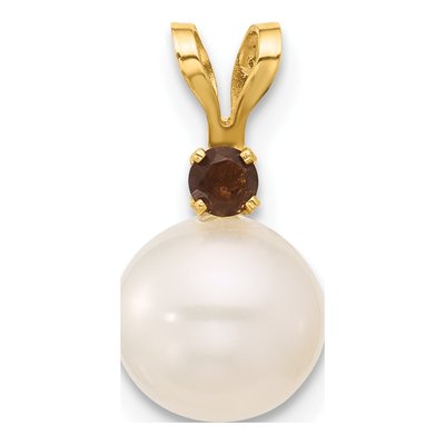 14K Yellow Gold Smoky Quartz & Freshwater Cultured Pearl Round 09SQ Pendant