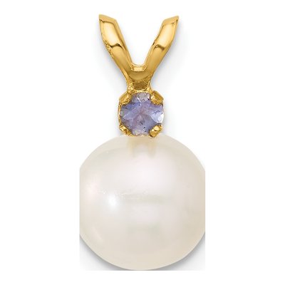 14K Yellow Gold Tanzanite & Freshwater Cultured Pearl Round 07TZ Pendant