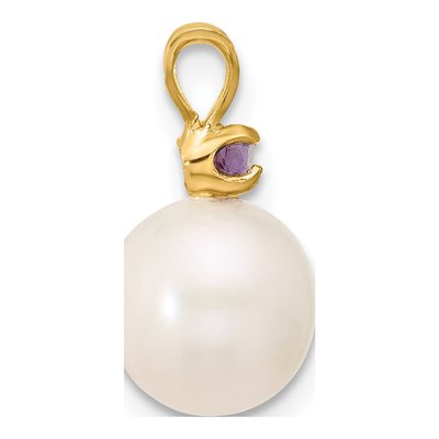 14K Yellow Gold Amethyst & Freshwater Cultured Pearl Round 07AM Pendant – view 2