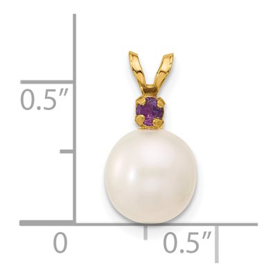 14K Yellow Gold Amethyst & Freshwater Cultured Pearl Round 07AM Pendant – view 4