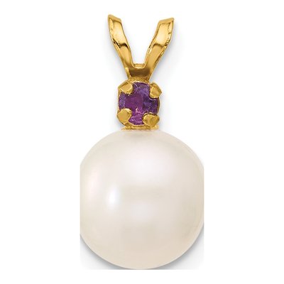 14K Yellow Gold Amethyst & Freshwater Cultured Pearl Round 07AM Pendant