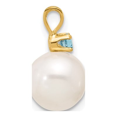 14K Yellow Gold Swiss Blue Topaz & Freshwater Cultured Pearl Pendant – view 2
