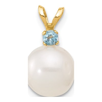 14K Yellow Gold Swiss Blue Topaz & Freshwater Cultured Pearl Pendant