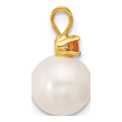 14K Yellow Gold Citrine & Freshwater Cultured Pearl Round 09CI Pendant – view 2
