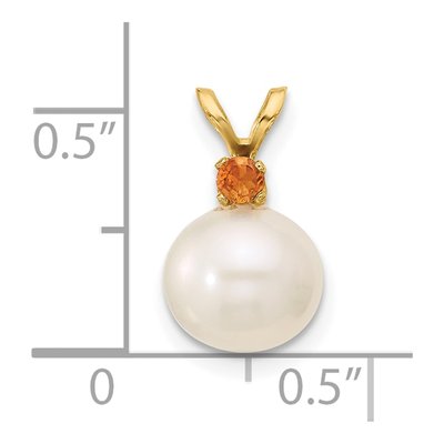 14K Yellow Gold Citrine & Freshwater Cultured Pearl Round 09CI Pendant – view 4