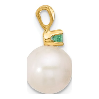 14K Yellow Gold Emerald & Freshwater Cultured Pearl 14k8 Round 09EM Pendant – view 2