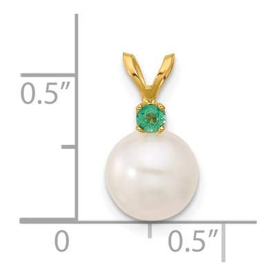 14K Yellow Gold Emerald & Freshwater Cultured Pearl 14k8 Round 09EM Pendant – view 4