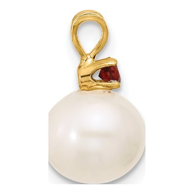14K Yellow Gold Garnet & Freshwater Cultured Pearl Round 09GA Pendant – view 2