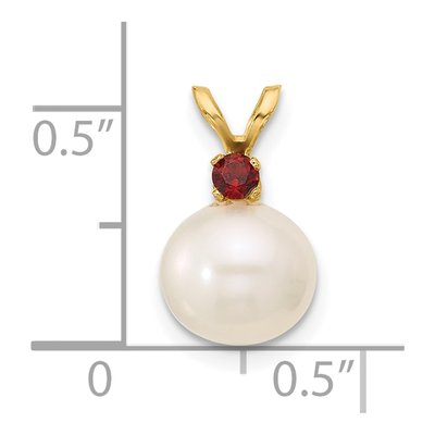 14K Yellow Gold Garnet & Freshwater Cultured Pearl Round 09GA Pendant – view 4