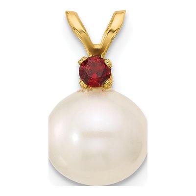14K Yellow Gold Garnet & Freshwater Cultured Pearl Round 09GA Pendant
