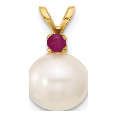 14K Yellow Gold Ruby & Freshwater Cultured Pearl Round 09RU Pendant