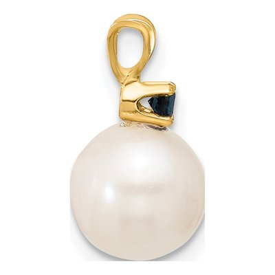 14K Yellow Gold Pearl & Sapphire Pendant – view 2