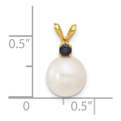 14K Yellow Gold Pearl & Sapphire Pendant – view 4