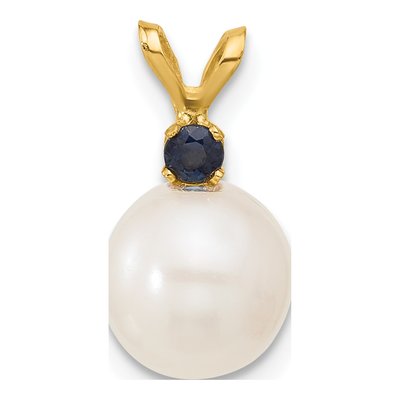 14K Yellow Gold Pearl & Sapphire Pendant