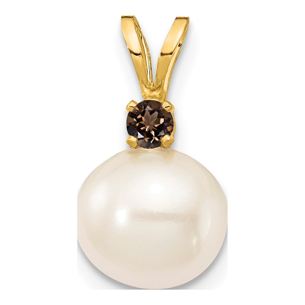 14K Gold White Pearl & Smoky Quartz Pendant