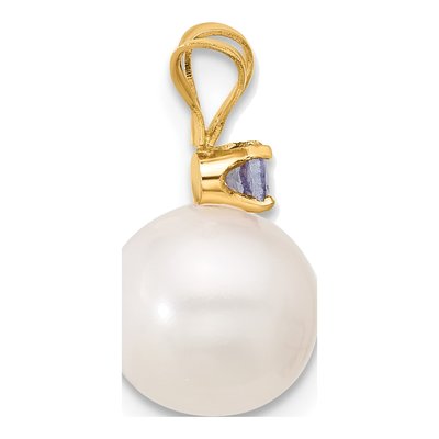 14K Yellow Gold Tanzanite & Freshwater Cultured Pearl Round 07TZ Pendant – view 2