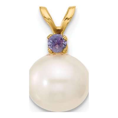 14K Yellow Gold Tanzanite & Freshwater Cultured Pearl Round 07TZ Pendant