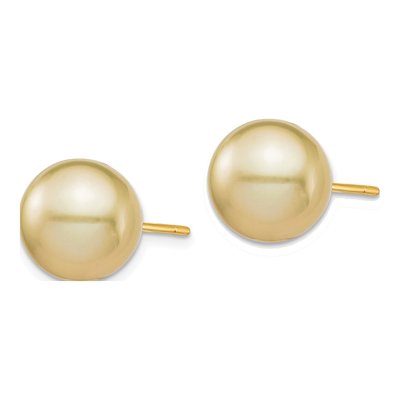 14K Yellow Gold Round Cultured Pearl Golden Stud Earrings – view 2