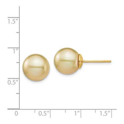 14K Yellow Gold Round Cultured Pearl Golden Stud Earrings – view 4