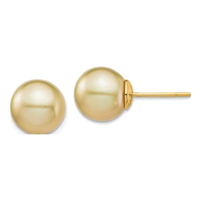 14K Yellow Gold Round Cultured Pearl Golden Stud Earrings