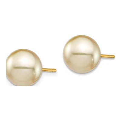 14K Yellow Gold Round Cultured Pearl Golden Stud Earrings – view 2