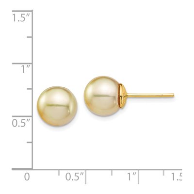 14K Yellow Gold Round Cultured Pearl Golden Stud Earrings – view 4