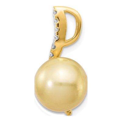 14K Yellow Gold 1/8 ct tw Cultured Pearl & Diamond Golden 125Ct Dia Pendant – view 2