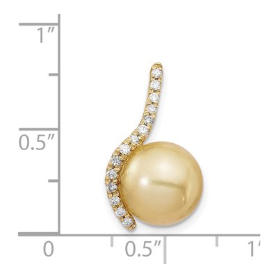 14K Yellow Gold 1/8 ct tw Cultured Pearl & Diamond Golden 125Ct Dia Pendant – view 3