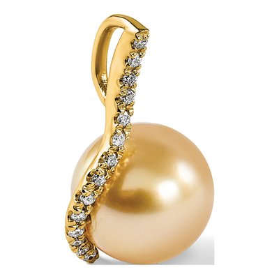 14K Yellow Gold 1/8 ct tw Cultured Pearl & Diamond Golden 125Ct Dia Pendant – view 4