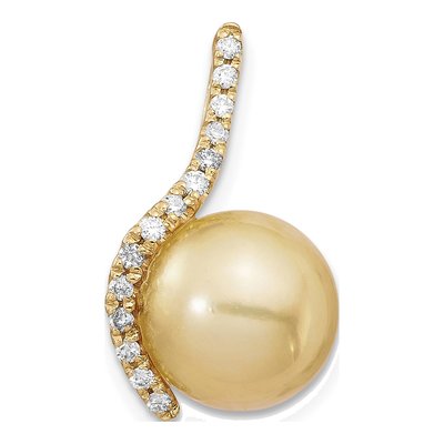 14K Yellow Gold 1/8 ct tw Cultured Pearl & Diamond Golden 125Ct Dia Pendant