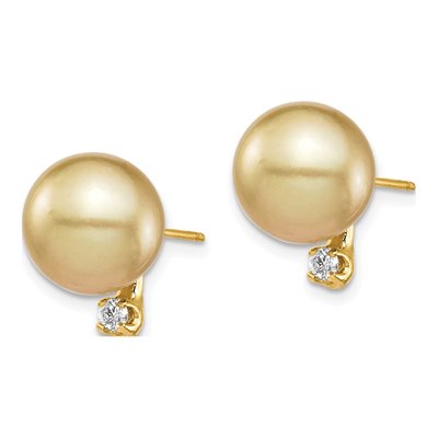 14K Yellow Gold 1/10 ct tw Round Cultured Pearl & Diamond Golden Stud Earrings – view 2