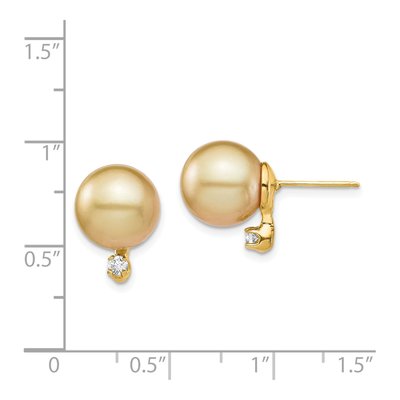 14K Yellow Gold 1/10 ct tw Round Cultured Pearl & Diamond Golden Stud Earrings – view 4