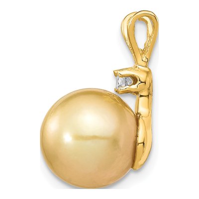14K Yellow Gold 1/20 ct tw Cultured Pearl & Diamond Golden Pendant – view 2
