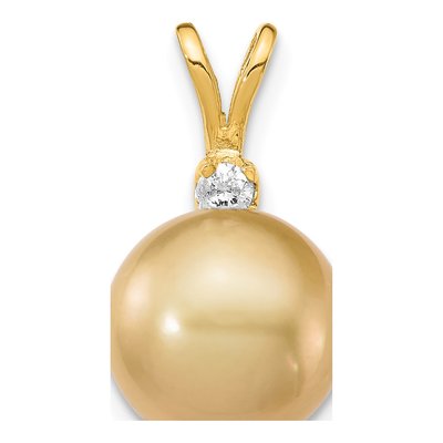 14K Yellow Gold 1/20 ct tw Cultured Pearl & Diamond Golden Pendant