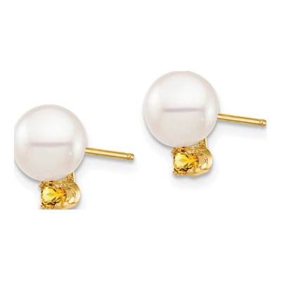 14K Yellow Gold Round Freshwater Cultured Pearl & Citrine Stud Earrings – view 2