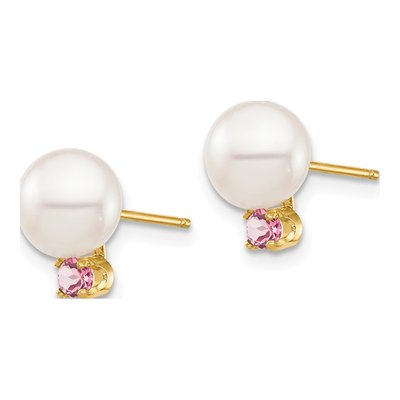 14K Yellow Gold Round Freshwater Cultured Pearl Stud Earrings – view 2