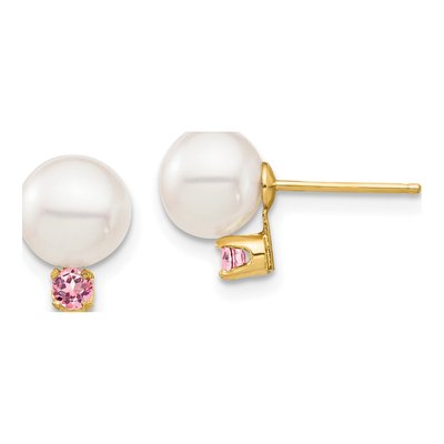 14K Yellow Gold Round Freshwater Cultured Pearl Stud Earrings