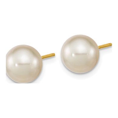 14K Yellow Gold 10.9mm Round Cultured Pearl Stud Earrings – view 2